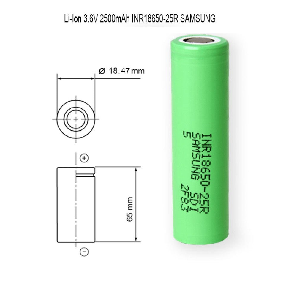 Samsung INR 18650 Hybrid Battery (2500 mAh) - Flat Top